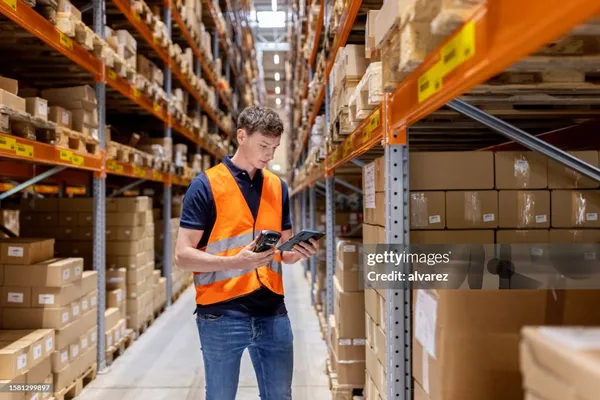 Warehouse receiving dock with pallets